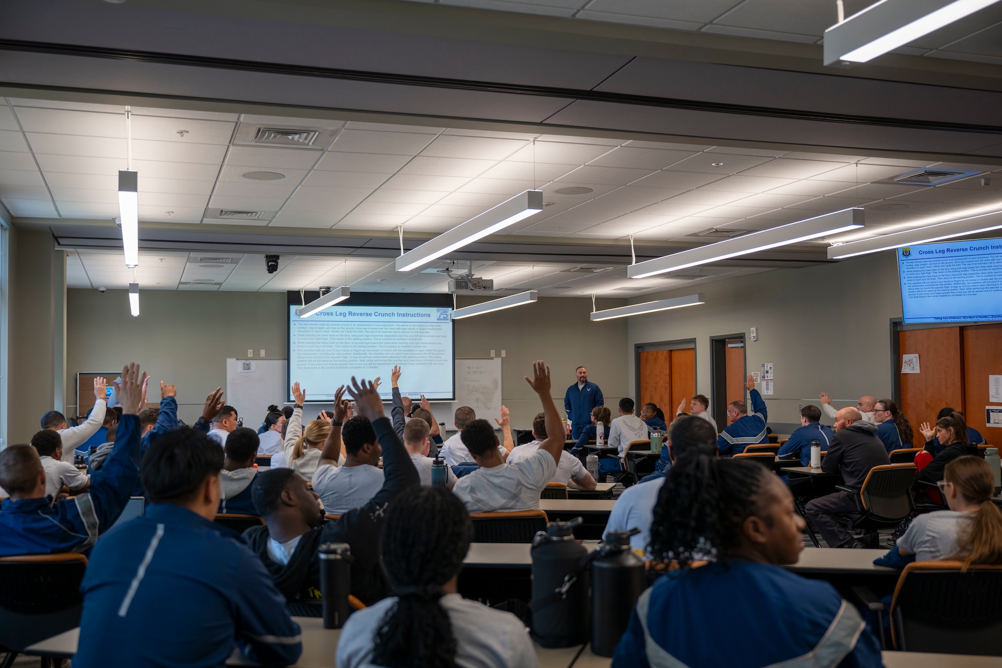 U.S. Air Force Airmen participate in a classroom discussion while attending the Master Fitness Leader course, February 24, 2026, at McGhee Tyson Air National Guard Base, Tennessee. The I.G. Brown Training and Education Center hosted the inaugural Master Fitness Leader course, bringing together Total Force Airmen and civilians for the first offering of the new training program.
