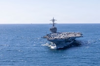 The Nimitz-class aircraft carrier USS George H.W. Bush transits the Atlantic Ocean, Feb. 8, 2026. The George H.W. Bush Carrier Strike Group is at sea training as an integrated warfighting team. Composite Training Unit Exercise (COMPTUEX) is the Joint Force’s most complex integrated training event and prepares naval task forces for sustained high-end Joint and combined combat. Integrated naval training provides combatant commanders and America’s civilian leaders highly capable forces that deter adversaries, underpin American security and economic prosperity, and reassure Allies and partners. (U.S. Navy photo by Mass Communication Specialist 2nd Class Jayden Brown)