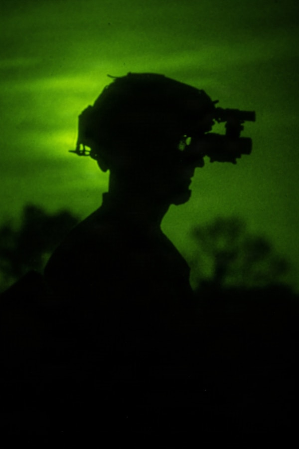 U.S. Marine Corps Lt. Col. William Dufresne, Jr., commanding officer, Weapons Training Battalion, Marine Corps Base Camp Lejeune, observes range operations during the 2026 Marine Corps Marksmanship Competition-East at Stone Bay on MCB Camp Lejeune, North Carolina, March 3, 2026. Marines are invited to the annual competition to enhance their combat effectiveness by employing advanced training tactics during both day and night operations. (U.S. Marine Corps photo by Lance Cpl. Alyssa J. DeCrane)