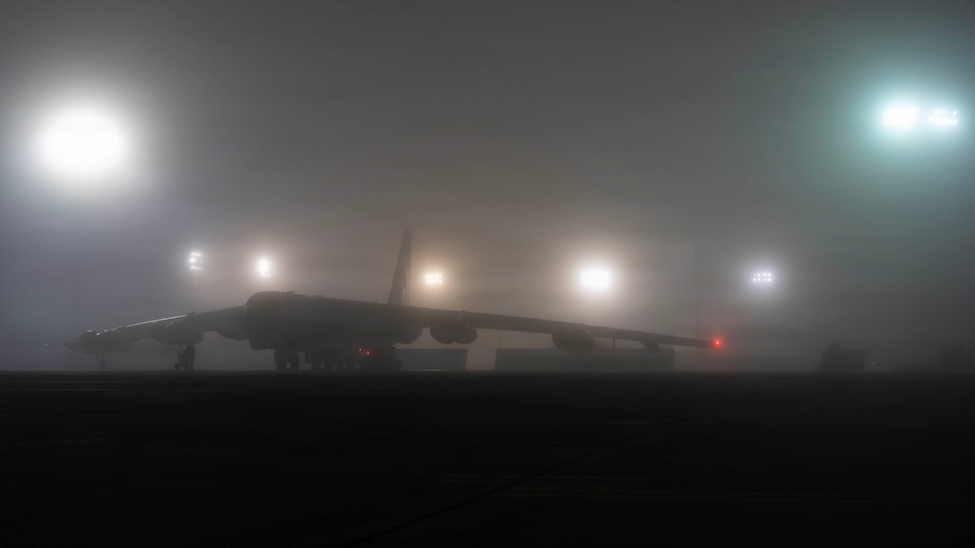 A B-52H Stratofortress idles prior to taking off in support of Operation Epic Fury, March 4, 2026. (U.S. Air Force photo)