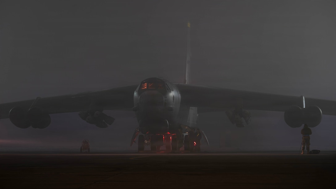 Airmen prepare to launch a B-52H Stratofortress in support of Operation Epic Fury, March 4, 2026. (U.S. Air Force photo)