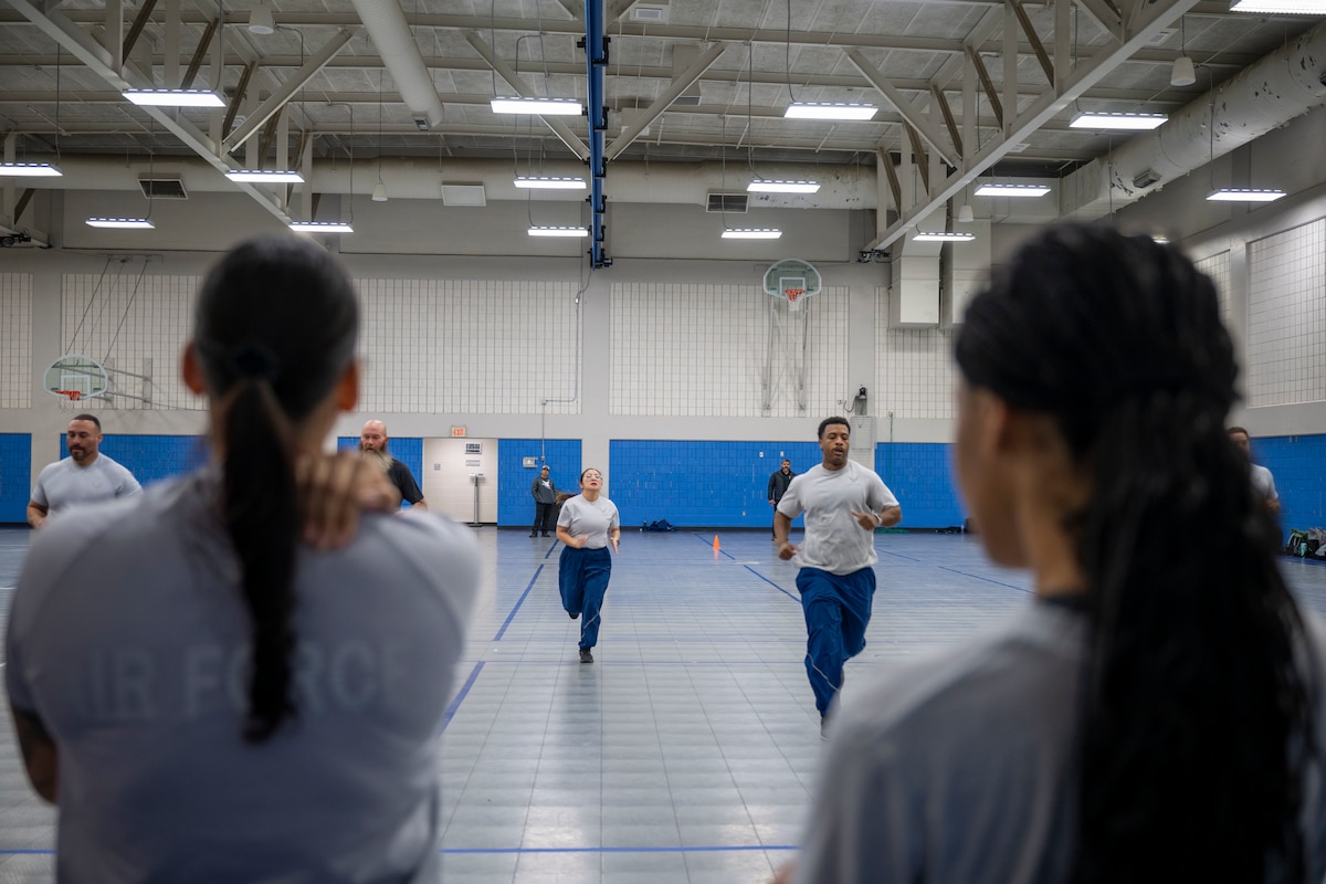U.S. Air Force Airmen challenge themselves during a hammer run while attending the Master Fitness Leader course, February 24, 2026, at McGhee Tyson Air National Guard Base, Tennessee. The I.G. Brown Training and Education Center hosted the inaugural Master Fitness Leader course, bringing together Total Force Airmen and civilians for the first offering of the new training program