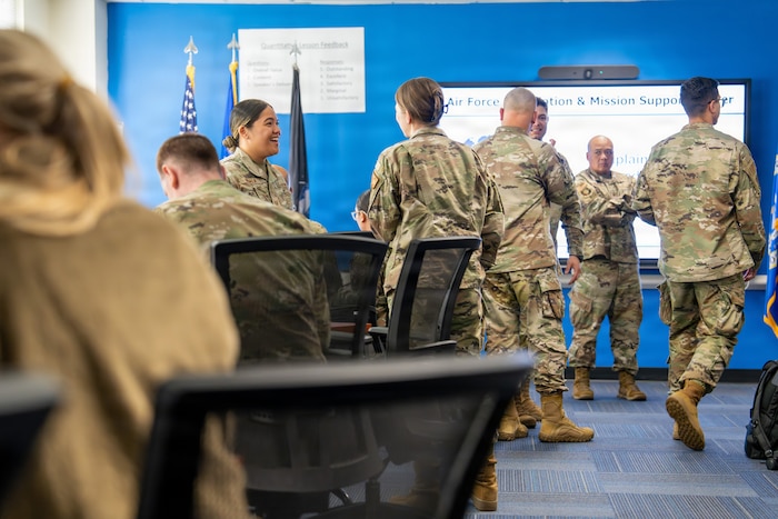 Students attending a course at the Air Force Chaplain Corps College at Air University collaborate during classroom instruction at Maxwell Air Force Base, Alabama, March 5, 2026.