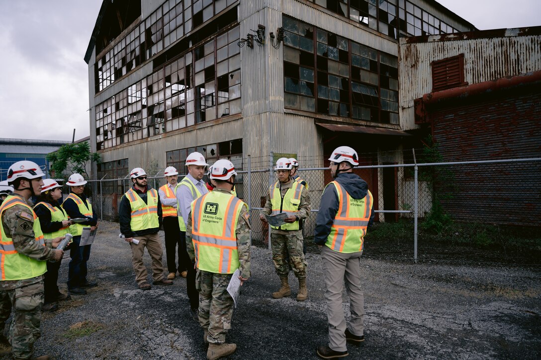 Maj. Gen. Mark Quander, commander of the U.S. Army Corps of Engineers Great Lakes and Ohio River Division, visits the former Guterl Steel Site in Lockport, New York, May 29, 2024. Guterl was commissioned by the Atomic Energy Commission to mill over 25 million pounds of uranium metals and over 30 thousand pounds of thorium metals between 1948 to 1956, and is now a Formerly Utilized Sites Remedial Action Program site, with plans to be cleaned up by the Buffalo District. (U.S. Army photo by Ryan Campbell)