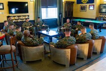 The 39th Commandant of the Marine Corps, Gen. Eric M. Smith, and the 20th Sergeant Major of the Marine Corps, Sgt. Maj. Carlos A. Ruiz, speak with The Basic School (TBS) Echo Company instructors at Marine Corps Base Quantico, Virginia, Feb. 23, 2026. The Commandant and Sergeant Major of the Marine Corps visit TBS toward the end of each cycle of a company to speak with the instructors and spark discussion with the students, giving them advice as the junior officers continue on their journey into the fleet Marine force and answer any career questions they have on their future in the Marine Corps. (U.S. Marine Corps photo by Lance Cpl. Juaquin Greaves)