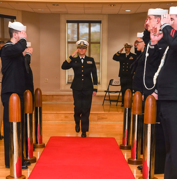 260306-N-FB730-1092 CAMP LEJEUNE. (March 6, 2026) Capt. Anja Dabelić, commander/director of Navy Medicine Readiness and Training Command/ Naval Medical Center Camp Lejeune, departs at the conclusion of the Interservice Physicians Assistants Program (IPAP) graduation at Marston Pavilion, on March 6, 2026.  Naval Medical Center Camp Lejeune serves as a Phase II site for Navy Medicine’s Interservice Physician Assistant Program. The program has graduated and commissioned more than 35 Navy officers since the program’s establishment in 2021. (U.S. Navy photo by Mass Communications Specialist second class Justin Woods)