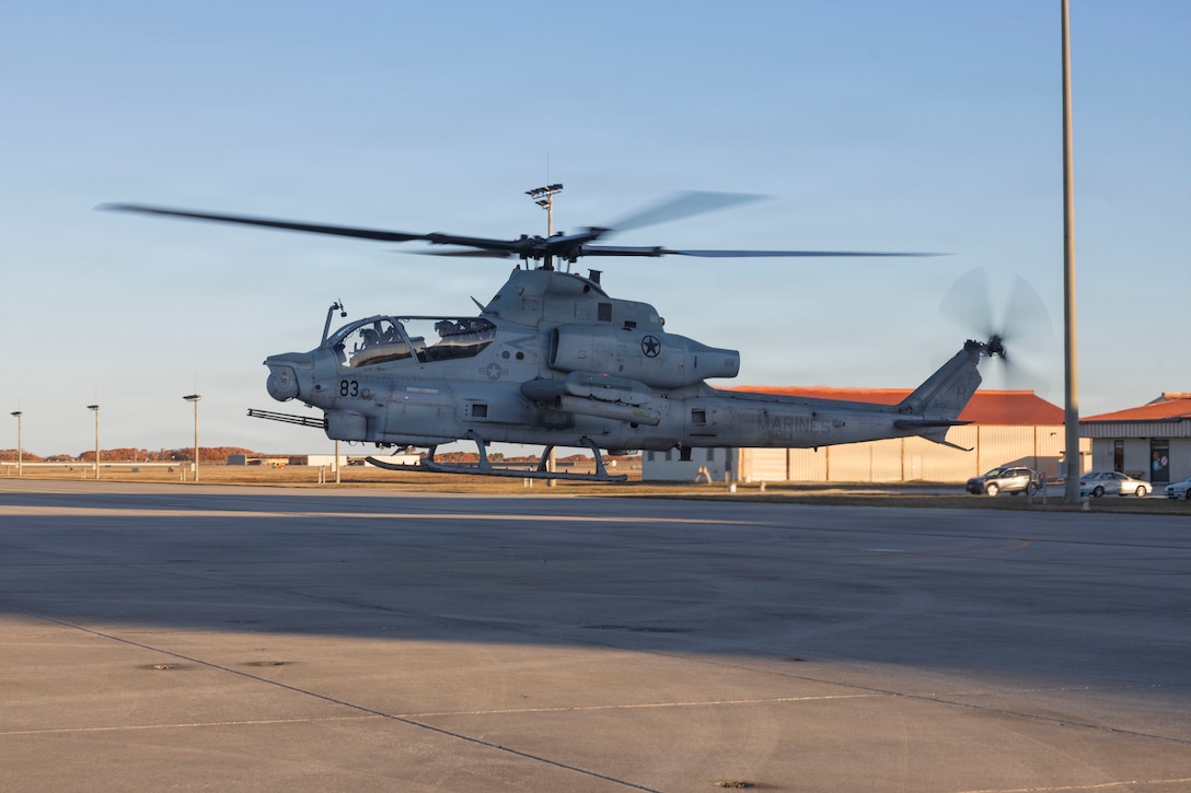 A U.S. Marine Corps AH-1Z Viper with Marine Light Attack Helicopter Squadron (HMLA) 269, Marine Aircraft Group 29, 2nd Marine Aircraft Wing, lands on a flightline during MAG-29 Distributed Aviation Operations Exercise at Patrick Space Force Base, Florida, Feb 24. 2026. MAG-29 DAO Exercise is a multi-week exercise designed to distribute command and control aviation forces, pushing authorities to the lowest levels while keeping forces moving between airfields and air sites. MAG-29 DAO is set to take place across the southeastern U.S. and the Caribbean, including North Carolina, South Carolina, Georgia, Florida and The Bahamas. (U.S. Marine Corps photo by Lance Cpl. Bryan Giraldo)