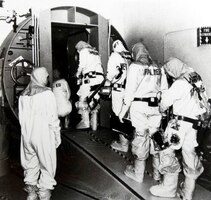 Art Palmer and other radiation safety professionals enter Three Mile Island Unit 2 Reactor Building in December 1980 to conduct radiation-level readings following the reactor's partial meltdown. Palmer, now a health physicist with USACE Baltimore District, Radiological Health Physics Regional Center of Expertise, has served 52 years in radiation protection. (Courtesy Photo)