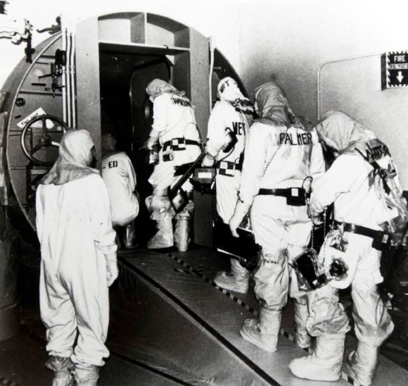 Art Palmer and other radiation safety professionals enter Three Mile Island Unit 2 Reactor Building in December 1980 to conduct radiation-level readings following the reactor's partial meltdown. Palmer, now a health physicist with USACE Baltimore District, Radiological Health Physics Regional Center of Expertise, has served 52 years in radiation protection. (Courtesy Photo)