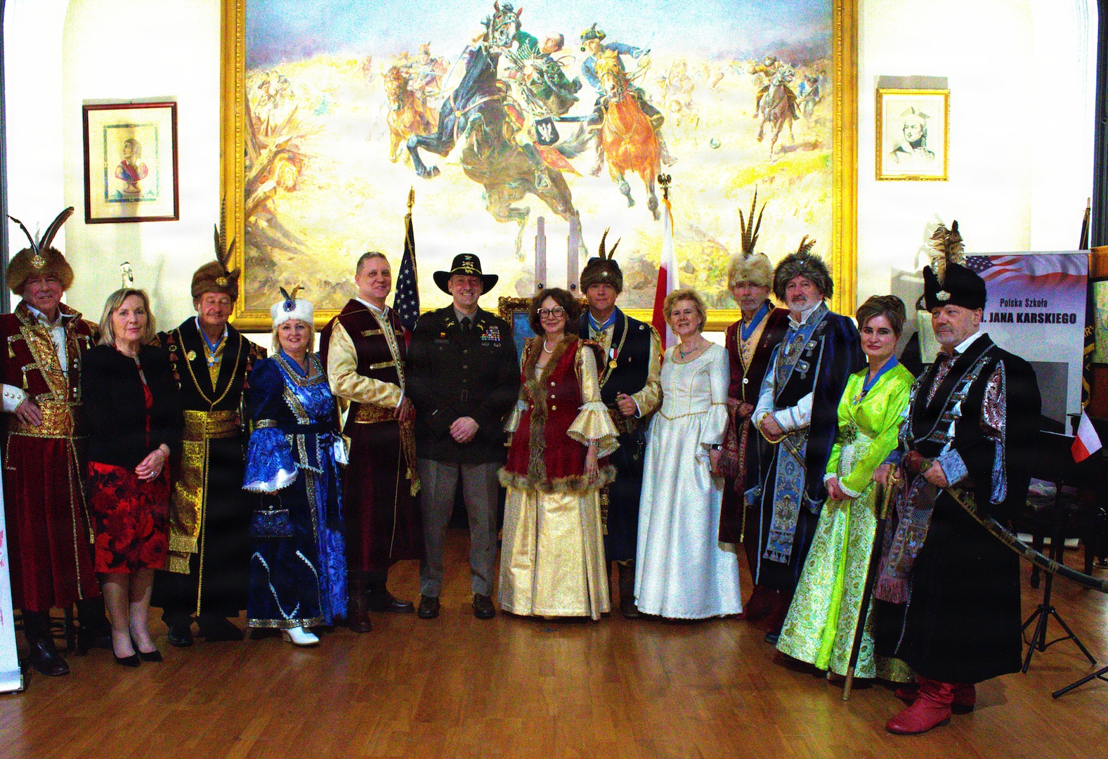 Col. Michael Kowalski, Commander of the 33rd Infantry Brigade Combat Team Illinois National Guard, poses with members of the Rooster Society at the Polish Museum of America in Chicago.