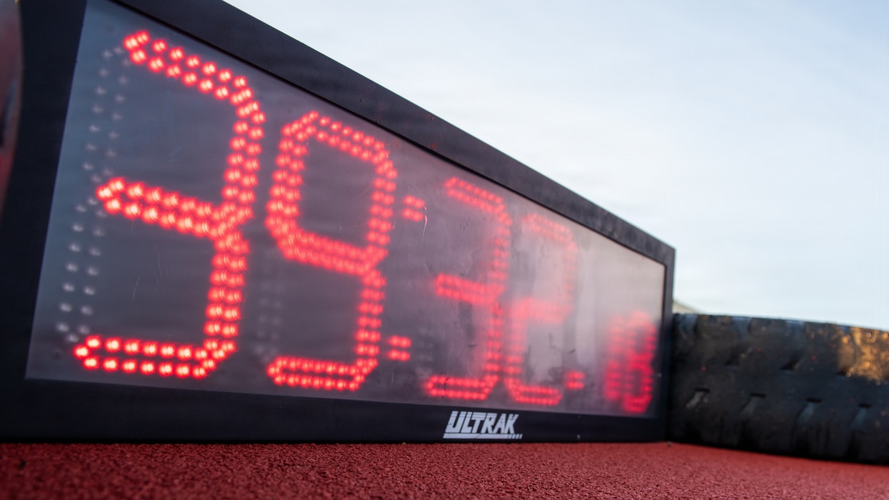 Close up of large stopwatch during relay race