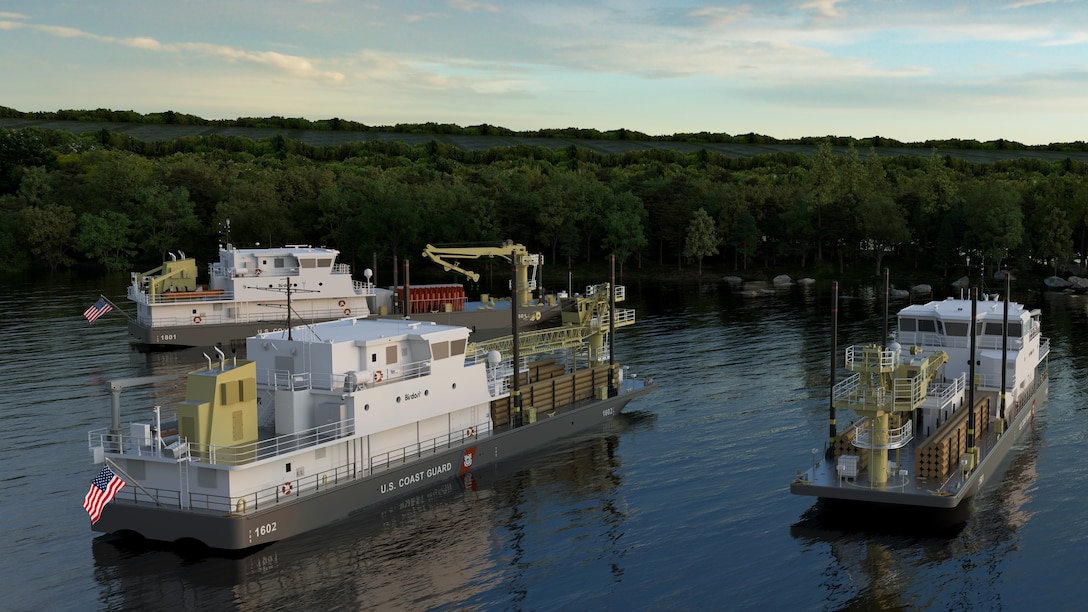 Master Chief Petty Officer of the Coast Guard Phillip Waldron, cutter sponsors, and Coast Guard personnel participate in the keel authentication ceremony for the future cutters Allen Thiele, Fred Permenter, and Samuel Wilson in Bayou La Batre, Alabama. The ceremony marked a historic simultaneous authentication for three vessels, attended by sponsors and members of the chief petty officer community. (U.S. Coast Guard courtesy photo Birdon Group)