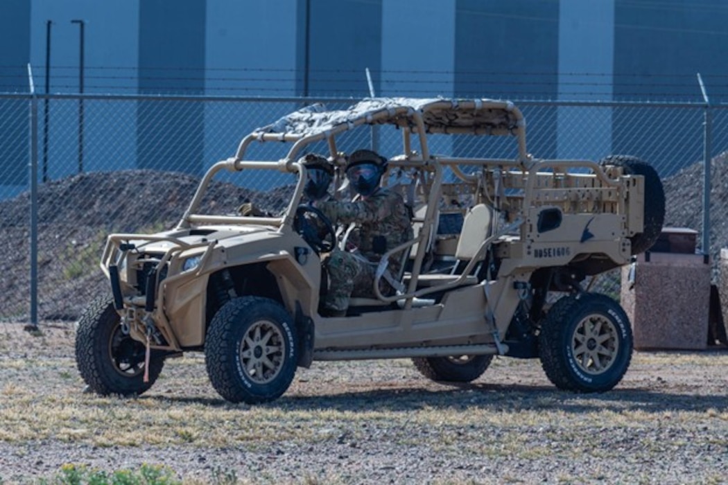 U.S. Air Force Airmen assigned to the 56th Fighter Wing drive a militarized razor during a training, Feb. 26, 2026, at Luke Air Force Base, Arizona. Led by Lt. Gen. Clark Quinn, Air Education and Training Command commander, the delegation received a firsthand look at the wing’s integrated training mission, from classroom academics and high-fidelity simulators to live-flight and range operations. The visit highlighted how Luke AFB contributes directly to the Air Force’s broader mission to fly, fight, and win in a rapidly evolving global security environment.