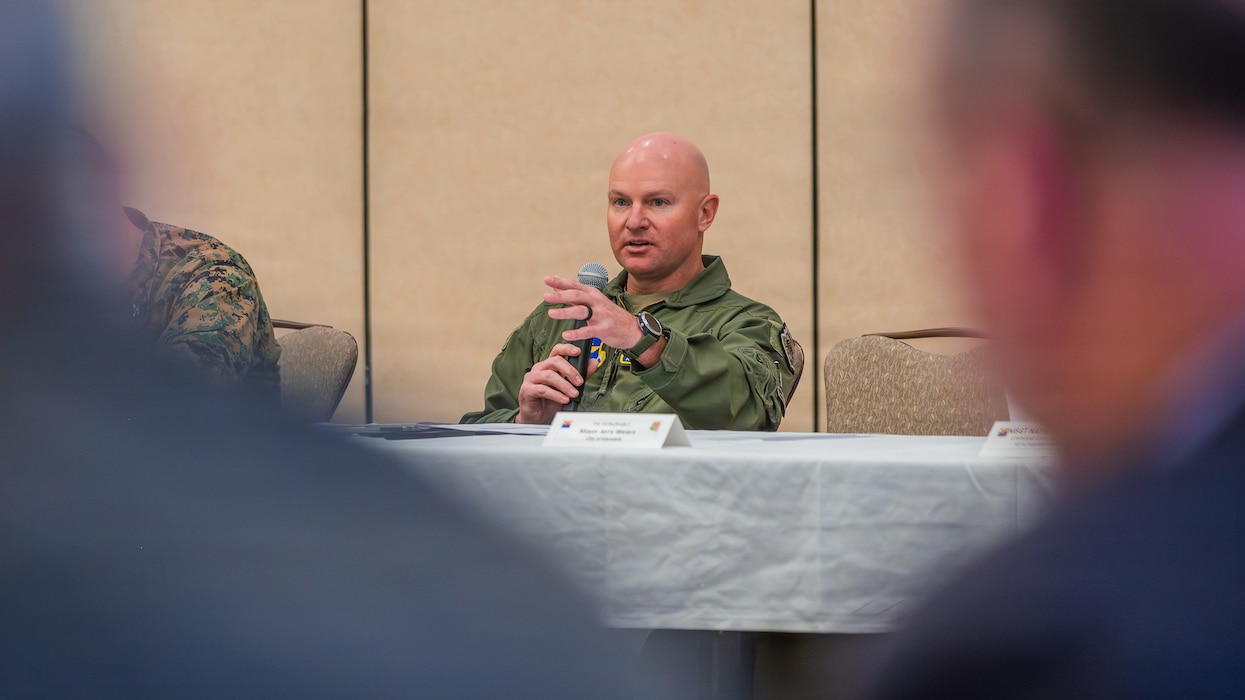U.S. Air Force Brig. Gen. David Berkland, 56th Fighter Wing commander, participates in an annual Arizona Commanders Summit, March 6, 2026, at Luke Air Force Base, Arizona.
