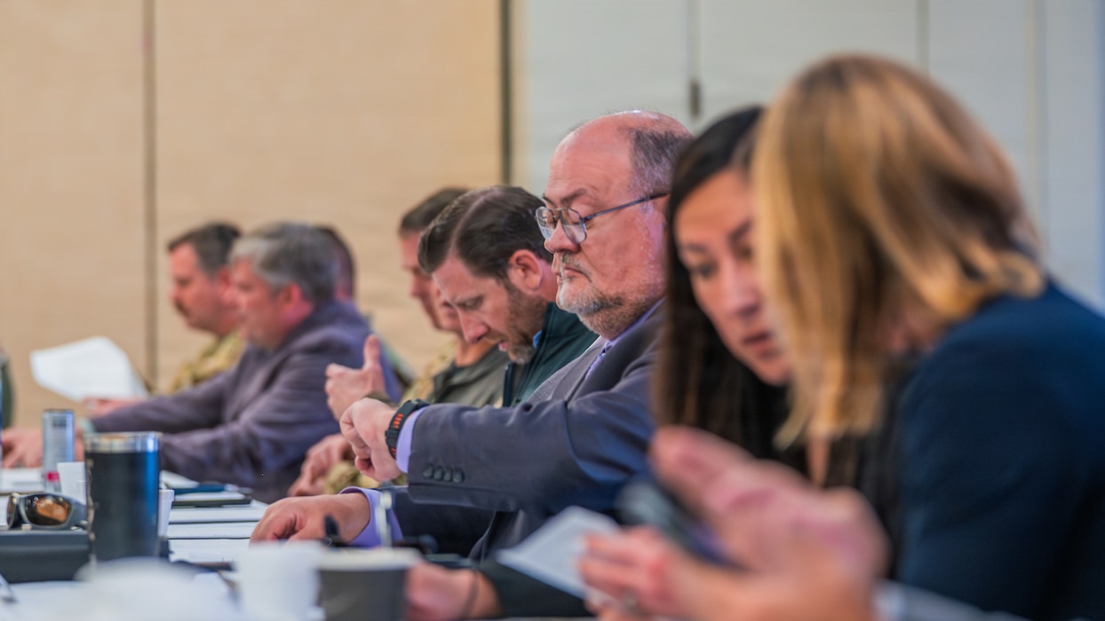 Attendees prepare to participate in an annual Arizona Commanders Summit, March 6, 2026, at Luke Air Force Base, Arizona