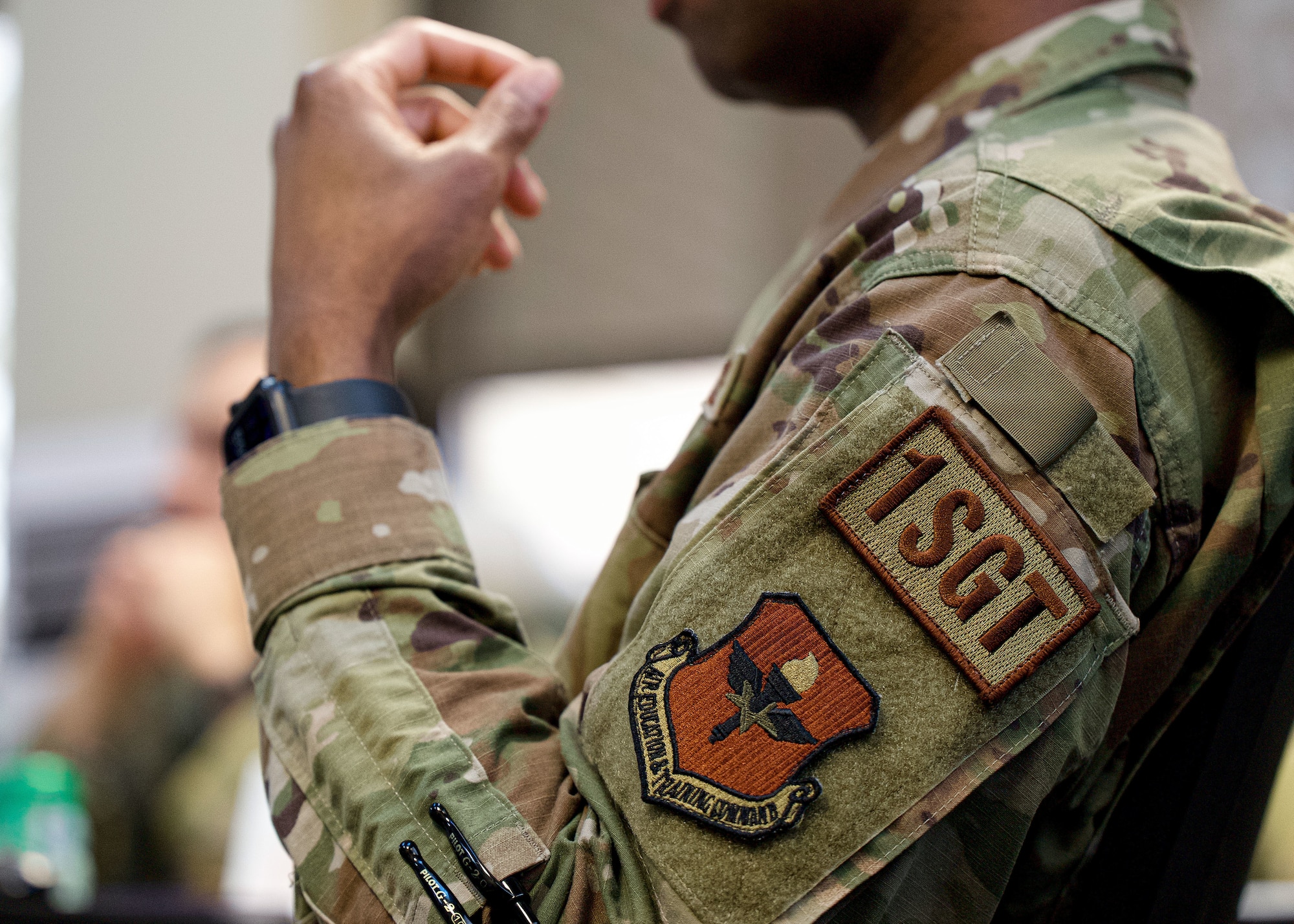 U.S. Air Force Senior Master Sgt. Donovan Hayes, First Sergeant Academy instructor, facilitates a classroom discussion at Gunter Annex, Alabama, March 3, 2026.
