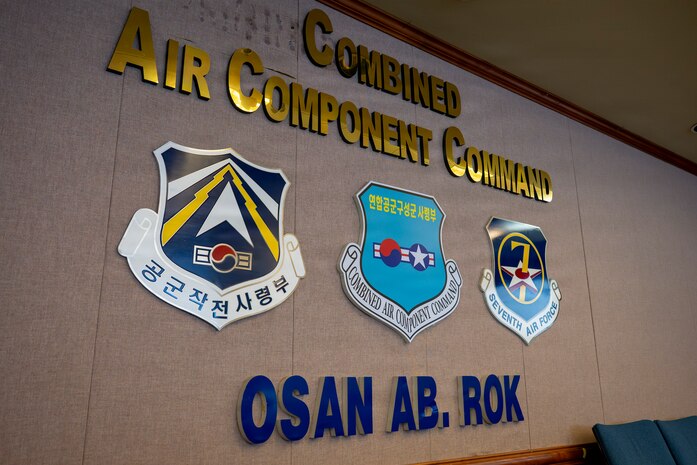 The Combined Air Component Command wall is displayed at Osan Air Base, Republic of Korea, March 9, 2026.