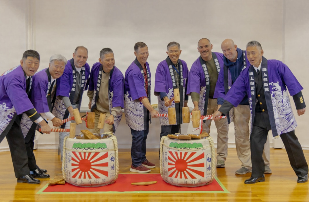 YOKOSUKA, Japan (Jan. 17, 2026) – Japan Maritime Self-Defense Force chief petty officers, along with their families and friends, visited Commander, Fleet Activities Yokosuka (CFAY) Naval Base on January 17, 2026. The celebration brought together the CFAY community for the Annual Chief Petty Officer Association Mochi Pounding Festival at Yokosuka Naval Base. Sailors and families from both communities gathered to take part in traditional Japanese rice-harvest customs, creating a hands-on cultural experience that strengthened shared heritage, mutual respect, and camaraderie between the two Chiefs’ Messes. (U.S. Navy photo by Sheryl Sullivan)
