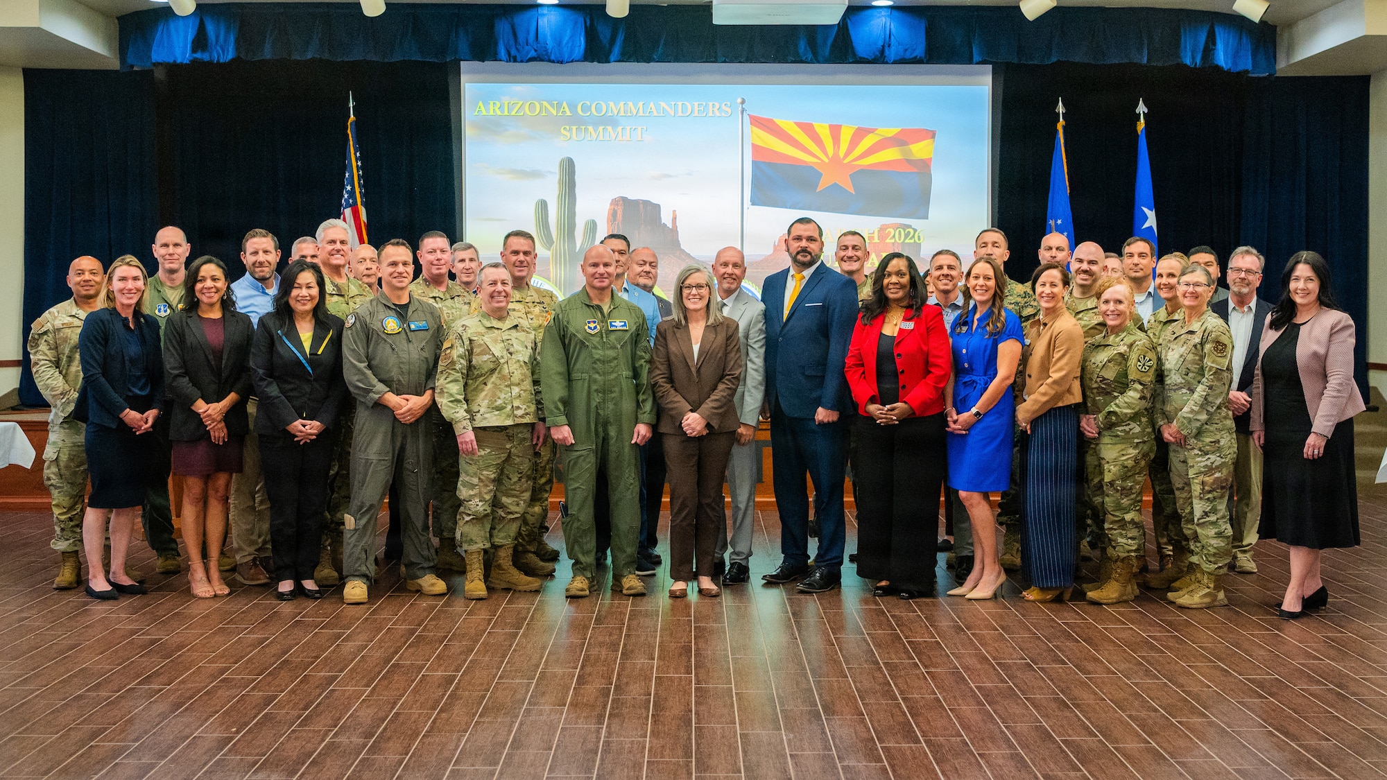 Local military and community leaders pose for a group photo during an annual Arizona Commanders Summit, March 6, 2026, at Luke Air Force Base, Arizona.
