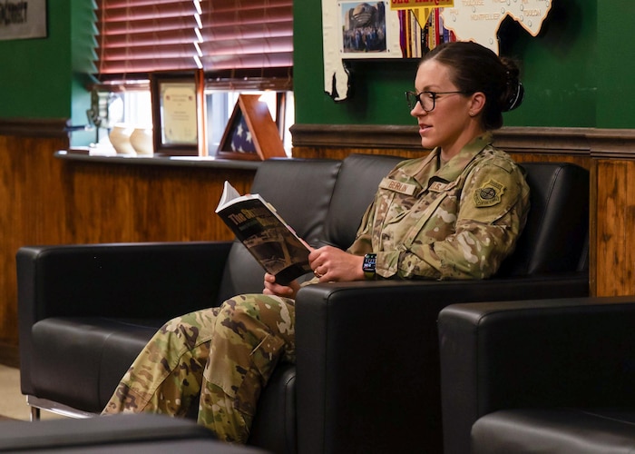 U.S. Air Force Lt. Col. Cameron Berlin, School of Advance Air and Space Studies student, studies at Maxwell Air Force Base, Alabama, March 2, 2026.