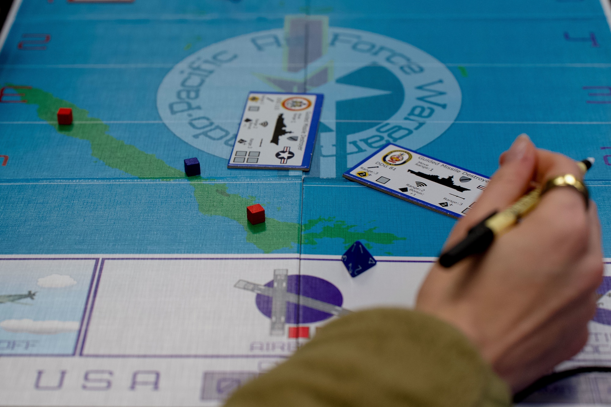 A wargaming board used during a First Sergeant Academy training exercise sits on a desk at Gunter Annex, Alabama, March 3, 2026.