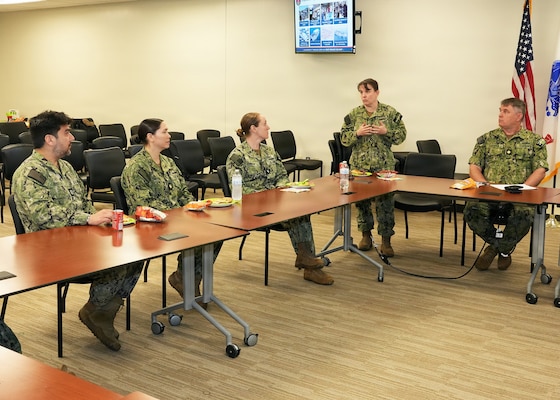 JOINT BASE SAN ANTONIO-FORT SAM HOUSTON – (March 4, 2026) – U.S. Navy Capt. Kris Hodapp, deputy Corps Chief, Medical Service Corps (MSC) gave a State of the MSC brief to MSC officers assigned to Naval Medical Research Unit (NAMRU) San Antonio at the Tri-Service Research Laboratory (TSRL). With an emphasis on Navy Medicine’s North Star and Lines of Effort, the briefing focused on career progression, community values, manpower, promotion trends, and maintaining accuracy of military records. Prior to the briefing, they met with NAMRU San Antonio leadership, toured the command’s research laboratories and conducted independent record reviews with each MSC officer. The MSC mission is to provide specialized healthcare, administrative, and scientific support to Naval forces, maximizing operational readiness and optimizing the "human weapon system". Comprised of professionals in clinical, scientific, and administrative fields, the MSC supports Navy Medicine’s mission to deliver manned, trained, and equipped medical units to the Fleet, Fleet Marine Force, and Joint Forces. NAMRU San Antonio, part of Navy Medicine Research & Development, conducts gap-driven combat casualty care, craniofacial, and directed energy research in support of Navy, Marine Corps and joint U.S. warfighter health readiness and lethality while engaged in routine and expeditionary operations. (Navy Photos by Burrell Parmer, NAMRU San Antonio Public Affairs/Released)