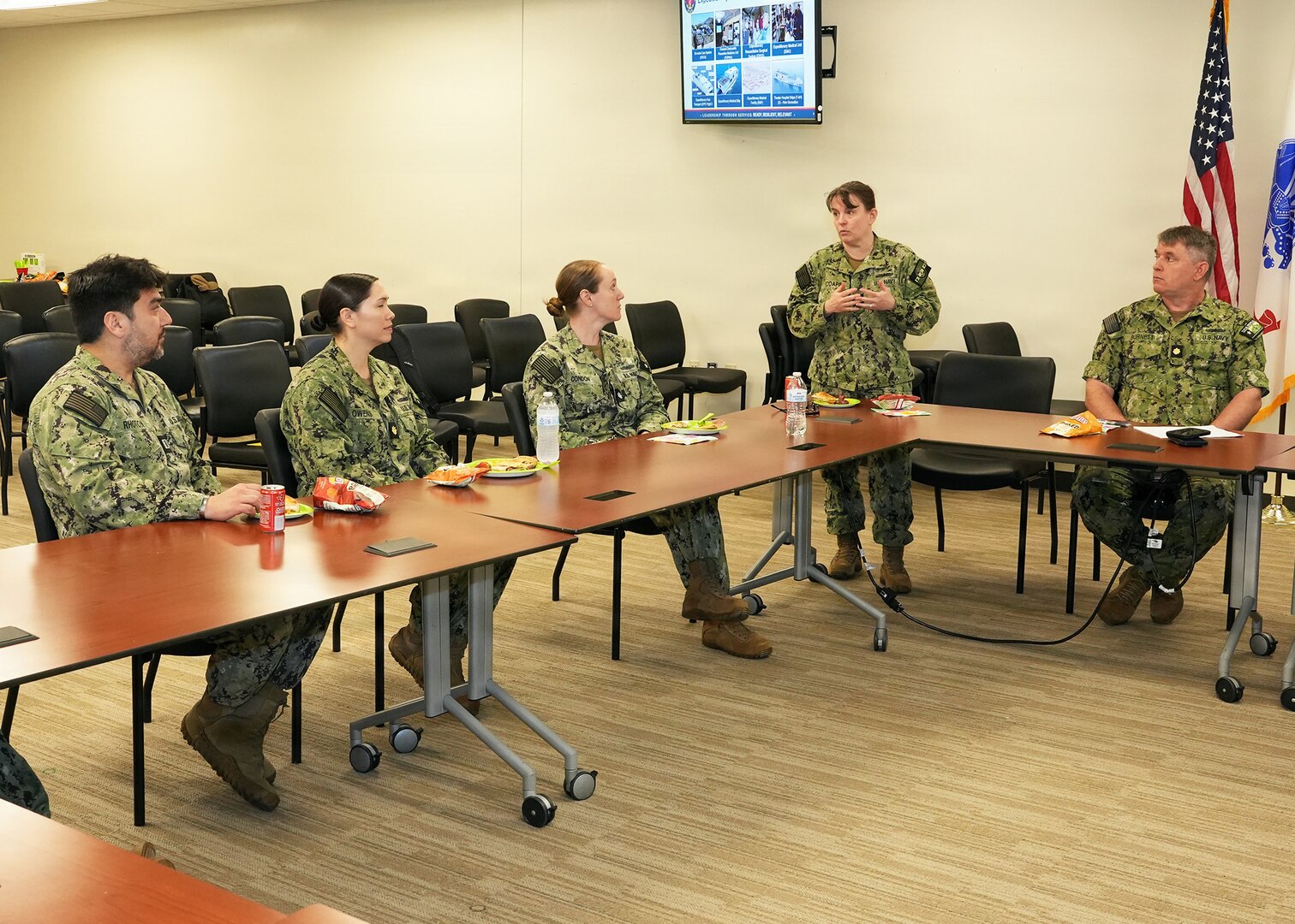 JOINT BASE SAN ANTONIO-FORT SAM HOUSTON – (March 4, 2026) – U.S. Navy Capt. Kris Hodapp, deputy Corps Chief, Medical Service Corps (MSC) gave a State of the MSC brief to MSC officers assigned to Naval Medical Research Unit (NAMRU) San Antonio at the Tri-Service Research Laboratory (TSRL). With an emphasis on Navy Medicine’s North Star and Lines of Effort, the briefing focused on career progression, community values, manpower, promotion trends, and maintaining accuracy of military records. Prior to the briefing, they met with NAMRU San Antonio leadership, toured the command’s research laboratories and conducted independent record reviews with each MSC officer. The MSC mission is to provide specialized healthcare, administrative, and scientific support to Naval forces, maximizing operational readiness and optimizing the "human weapon system". Comprised of professionals in clinical, scientific, and administrative fields, the MSC supports Navy Medicine’s mission to deliver manned, trained, and equipped medical units to the Fleet, Fleet Marine Force, and Joint Forces. NAMRU San Antonio, part of Navy Medicine Research & Development, conducts gap-driven combat casualty care, craniofacial, and directed energy research in support of Navy, Marine Corps and joint U.S. warfighter health readiness and lethality while engaged in routine and expeditionary operations. (Navy Photos by Burrell Parmer, NAMRU San Antonio Public Affairs/Released)
