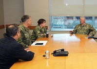 JOINT BASE SAN ANTONIO-FORT SAM HOUSTON – (March 4, 2026) – Naval Medical Research Unit (NAMRU) San Antonio Commanding Officer Capt. Michael Tiller, Medical Corps, speaks with Capt. Kris Hodapp, deputy Corps Chief, Medical Service Corps (MSC) and Capt. Bryan Pyle, MSC Policy and Practice officer, during a visit to NAMRU San Antonio at the Battlefield Health and Trauma Research Institute (BHT). During the visit, Hodapp and Pyle toured research laboratories at BHT and the Tri-Service Research Laboratory and conducted independent record reviews with MSC officers. Additionally, they gave a State of the MSC briefing with emphasis on Navy Medicine’s North Star and Lines of Effort. Other areas of briefing included career progression, community values, manpower, promotion trends, and maintaining accuracy of military records. The MSC mission is to provide specialized healthcare, administrative, and scientific support to Naval forces, maximizing operational readiness and optimizing the "human weapon system". Comprised of professionals in clinical, scientific, and administrative fields, the MSC supports Navy Medicine’s mission to deliver manned, trained, and equipped medical units to the Fleet, Fleet Marine Force, and Joint Forces. NAMRU San Antonio, part of Navy Medicine Research & Development, conducts gap-driven combat casualty care, craniofacial, and directed energy research in support of Navy, Marine Corps and joint U.S. warfighter health readiness and lethality while engaged in routine and expeditionary operations. (Navy Photo by Burrell Parmer, NAMRU San Antonio Public Affairs/Released)