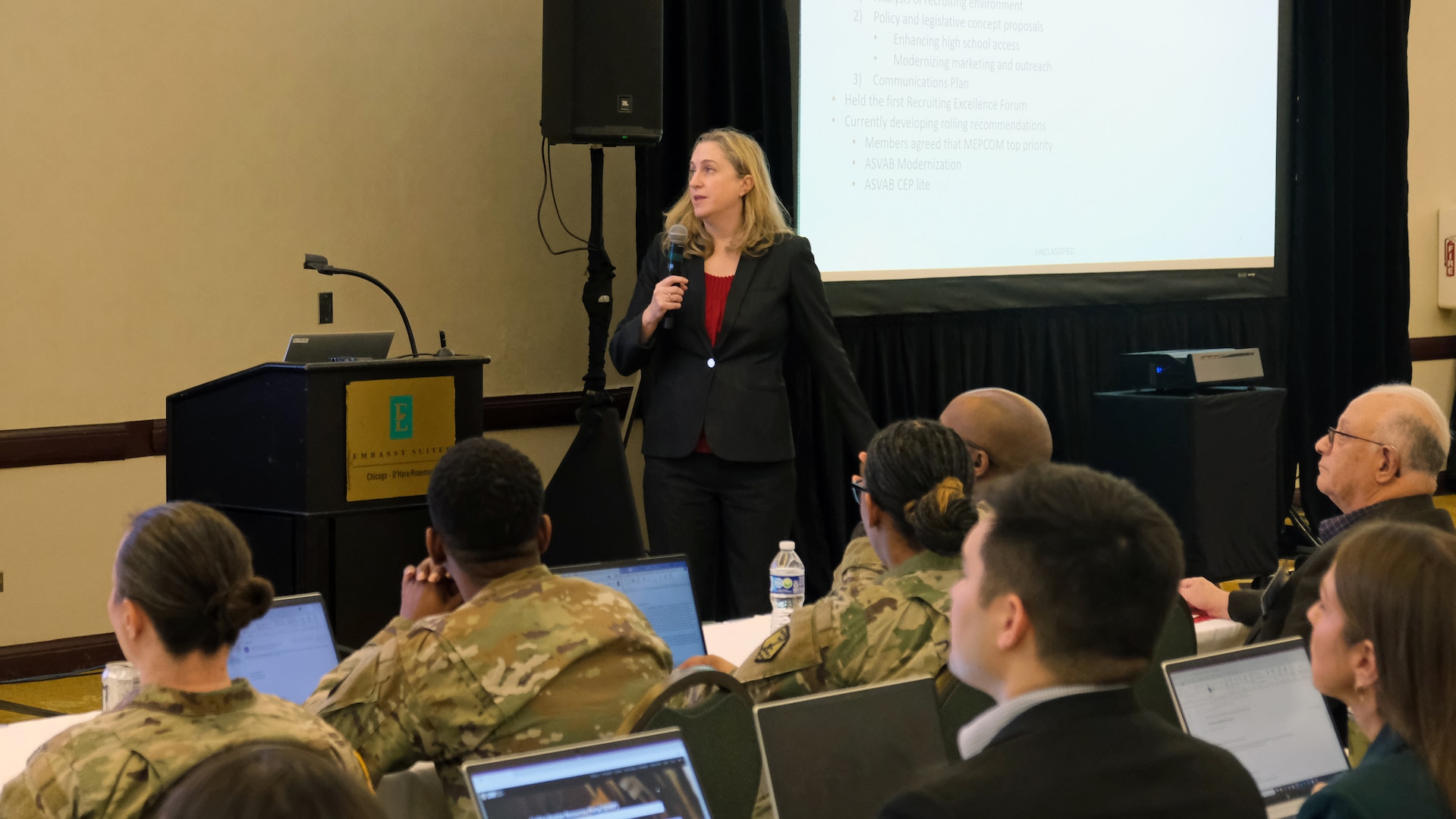 Dr. Katie Helland, Director of Military Accession Policy, engages with attendees of the 2026 USMEPCOM Medical Leadership Training Symposium (MLTS). The USMEPCOM MLTS, held March 9-11, brought medical leaders together to strengthen collaboration, share best practices and advance standardization efforts supporting the accession of the next generation of service members.