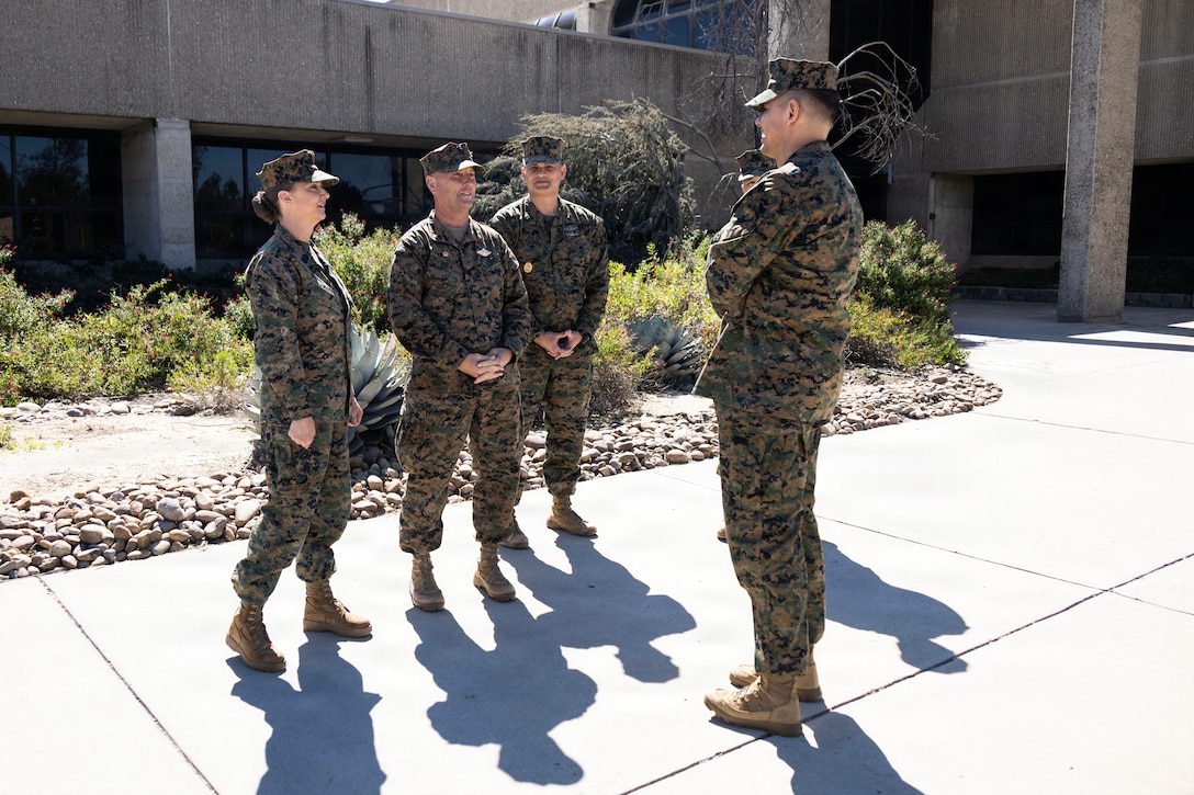 U.S. Marine Corps Sgt. Maj. Carlos A. Ruiz, the 20th Sergeant Major of the Marine Corps, visits Marines and Sailors assigned to 4th Medical Battalion, 4th Marine Logistics Group at the Naval and Marine Corps Reserve Center, San Diego, California, March 7, 2026. Ruiz visited the reserve Marines and Sailors during their drill weekend in order to gain a better understanding of their training. Ruiz also participated as the senior enlisted leader for promotion and award ceremonies. (U.S. Marine Corps photo by Gunnery Sgt. Jordan E. Gilbert)
