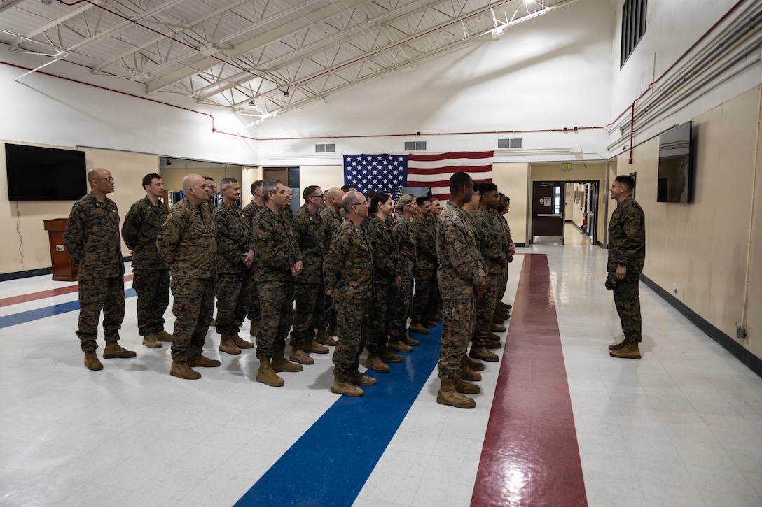 U.S. Marine Corps Sgt. Maj. Carlos A. Ruiz, the 20th Sergeant Major of the Marine Corps, visits Marines and Sailors assigned to 4th Medical Battalion, 4th Marine Logistics Group at the Naval and Marine Corps Reserve Center, San Diego, California, March 7, 2026. Ruiz visited the reserve Marines and Sailors during their drill weekend in order to gain a better understanding of their training. Ruiz also participated as the senior enlisted leader for promotion and award ceremonies. (U.S. Marine Corps photo by Gunnery Sgt. Jordan E. Gilbert)