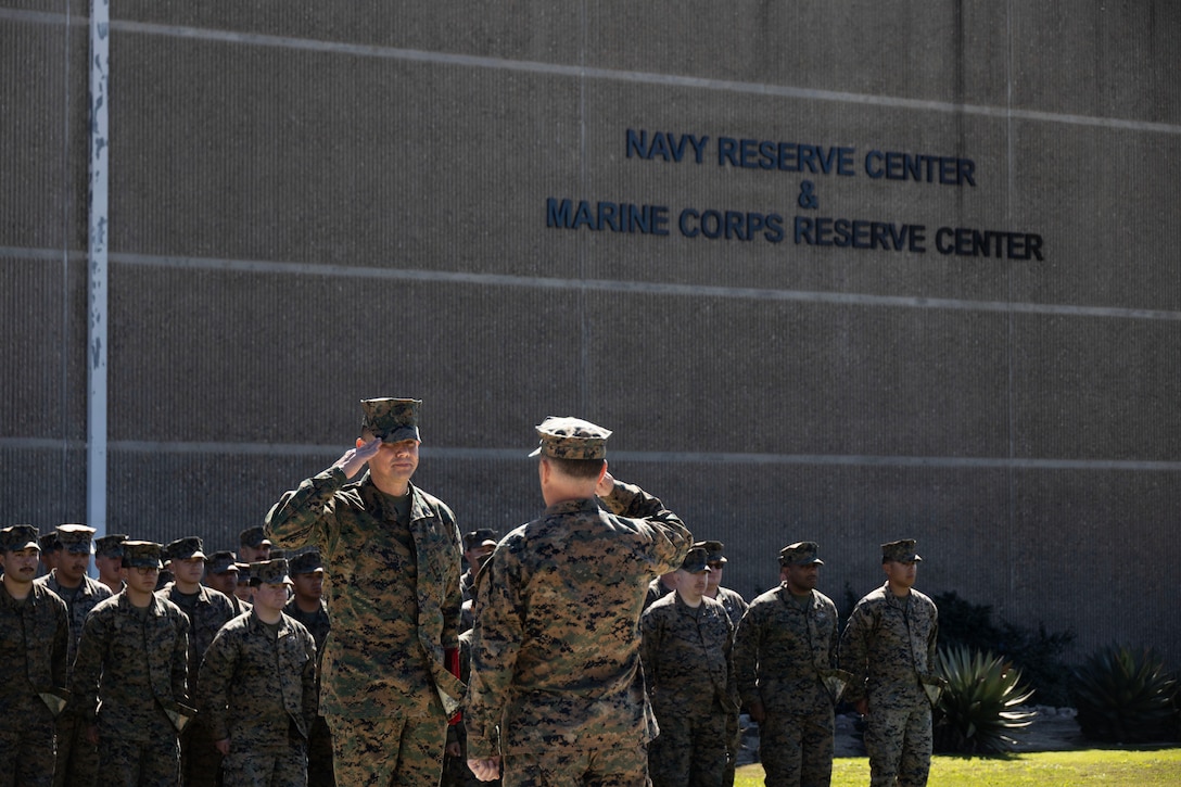 U.S. Marine Corps Sgt. Maj. Carlos A. Ruiz, the 20th Sergeant Major of the Marine Corps, visits Marines and Sailors assigned to 4th Medical Battalion, 4th Marine Logistics Group at the Naval and Marine Corps Reserve Center, San Diego, California, March 7, 2026. Ruiz visited the reserve Marines and Sailors during their drill weekend in order to gain a better understanding of their training. Ruiz also participated as the senior enlisted leader for promotion and award ceremonies. (U.S. Marine Corps photo by Gunnery Sgt. Jordan E. Gilbert)