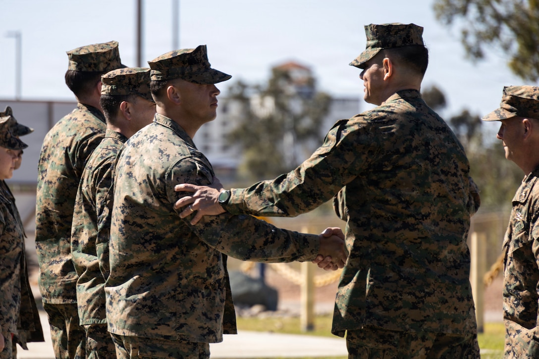 U.S. Marine Corps Sgt. Maj. Carlos A. Ruiz, the 20th Sergeant Major of the Marine Corps, visits Marines and Sailors assigned to 4th Medical Battalion, 4th Marine Logistics Group at the Naval and Marine Corps Reserve Center, San Diego, California, March 7, 2026. Ruiz visited the reserve Marines and Sailors during their drill weekend in order to gain a better understanding of their training. Ruiz also participated as the senior enlisted leader for promotion and award ceremonies. (U.S. Marine Corps photo by Gunnery Sgt. Jordan E. Gilbert)