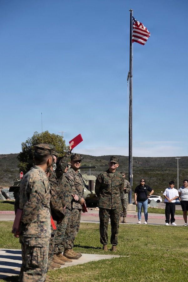 U.S. Marine Corps Sgt. Maj. Carlos A. Ruiz, the 20th Sergeant Major of the Marine Corps, visits Marines and Sailors assigned to 4th Medical Battalion, 4th Marine Logistics Group at the Naval and Marine Corps Reserve Center, San Diego, California, March 7, 2026. Ruiz visited the reserve Marines and Sailors during their drill weekend in order to gain a better understanding of their training. Ruiz also participated as the senior enlisted leader for promotion and award ceremonies. (U.S. Marine Corps photo by Gunnery Sgt. Jordan E. Gilbert)