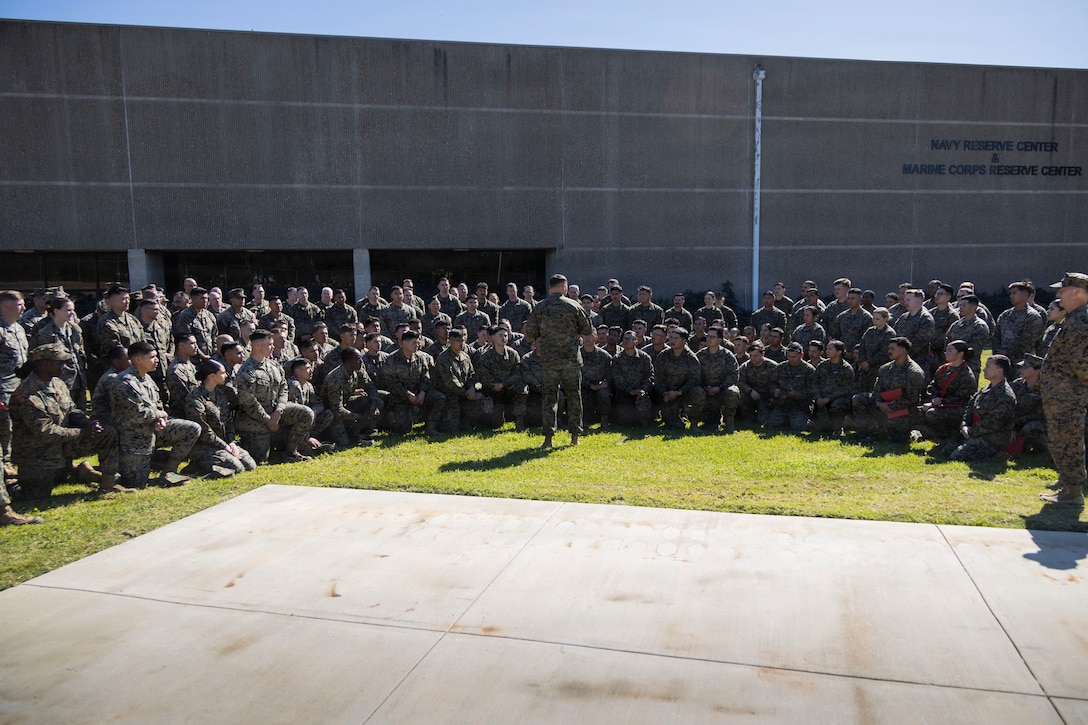 U.S. Marine Corps Sgt. Maj. Carlos A. Ruiz, the 20th Sergeant Major of the Marine Corps, visits Marines and Sailors assigned to 4th Medical Battalion, 4th Marine Logistics Group at the Naval and Marine Corps Reserve Center, San Diego, California, March 7, 2026. Ruiz visited the reserve Marines and Sailors during their drill weekend in order to gain a better understanding of their training. Ruiz also participated as the senior enlisted leader for promotion and award ceremonies. (U.S. Marine Corps photo by Gunnery Sgt. Jordan E. Gilbert)