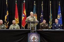 U.S. Army Lt. Gen. Jonathan Stubbs, director of the Army National Guard, shares his leadership philosophy with Kentucky Guardsmen at the 2026 National Guard Association of Kentucky conference at the Sloan Convention Center in Bowling Green, Ky., Feb. 28, 2026.