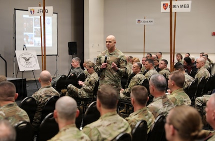 U.S. Army Lt. Gen. Jonathan Stubbs, director of the Army National Guard, shares his leadership philosophy with Kentucky Guardsmen at the 2026 National Guard Association of Kentucky conference at the Sloan Convention Center in Bowling Green, Ky., Feb. 28, 2026.