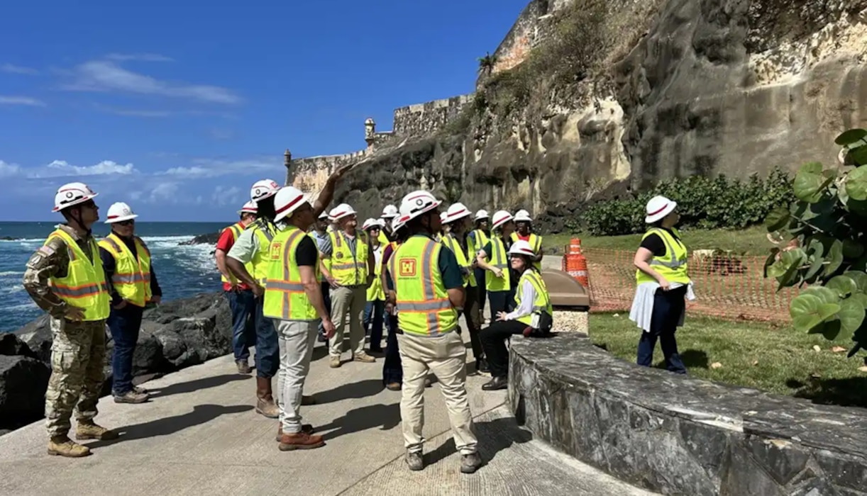 South Atlantic Division Regional Leadership Development Program participants walk the Bastion de San Fernando project site in Old San Juan, Puerto Rico, to observe ongoing cliff stabilization efforts. As part of the SAD RLDP visit to the Caribbean District in late February 2026, participants explored how the Corps of Engineers and the National Park Service are protecting this historic landmark. The group moved along the cliffside trail to examine erosion risks and view areas where the cliff face is most vulnerable. The walk was one of several field activities during the RLDP’s weeklong immersion in the Caribbean District’s mission, projects, and unique operating environment.