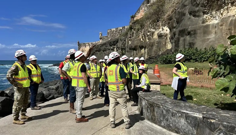 South Atlantic Division Regional Leadership Development Program participants walk the Bastion de San Fernando project site in Old San Juan, Puerto Rico, to observe ongoing cliff stabilization efforts. As part of the SAD RLDP visit to the Caribbean District in late February 2026, participants explored how the Corps of Engineers and the National Park Service are protecting this historic landmark. The group moved along the cliffside trail to examine erosion risks and view areas where the cliff face is most vulnerable. The walk was one of several field activities during the RLDP’s weeklong immersion in the Caribbean District’s mission, projects, and unique operating environment.