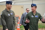 Air Force Chief of Staff Gen. Ken Wilsbach and Chief Master Sgt. of the Air Force David Wolfe tour facilities at Ebbing Air National Guard Base, Ark., March 9, 2026. The walking tour provided a firsthand look at the infrastructure and operations supporting the joint efforts of the 188th Wing and the 33rd Fighter Wing's F-35 training mission. (U.S. Air Force photo by Airman 1st Class Reagan Hardy)
