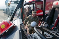 U.S. Air Force Chief of Staff Gen. Ken Wilsbach climbs into a Rosenbauer Panther fire truck at the Louis F. Garland Fire Academy, Goodfellow AFB, Texas, March 10, 2026.