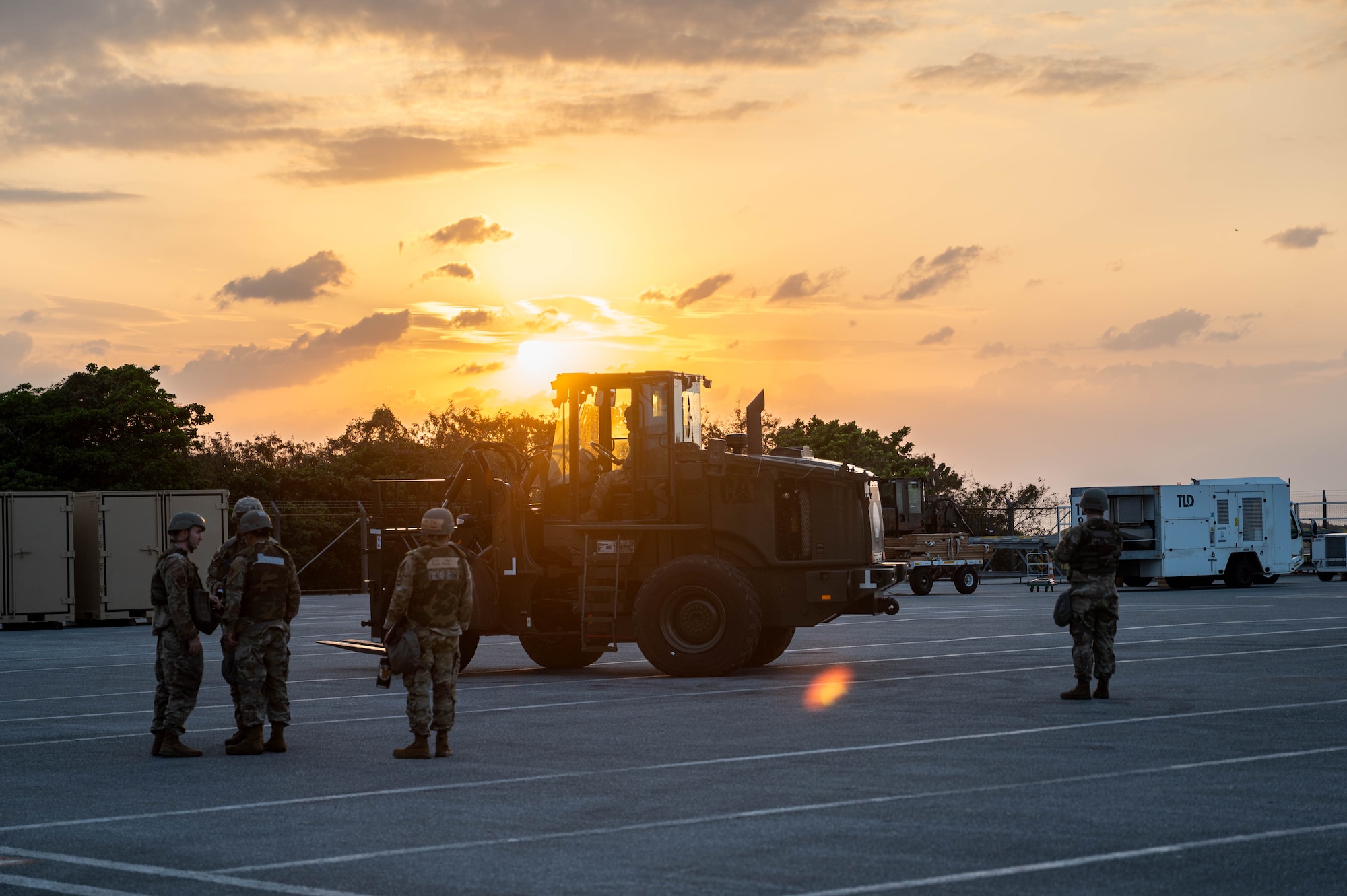 U.S. Air Force Airmen assigned to the 18th Logistics Readiness Squadron guide a forklift onto an industrial portable scale during USAF-led operational exercise Beverly Midnight 26 at Kadena Air Base, Japan, Mar. 10, 2026. BM26 provides an optimal environment to enhance and understand possible opportunities to continue the advancement of shared interests. (U.S. Air Force photo by Senior Airman Jamal J. Berry II)