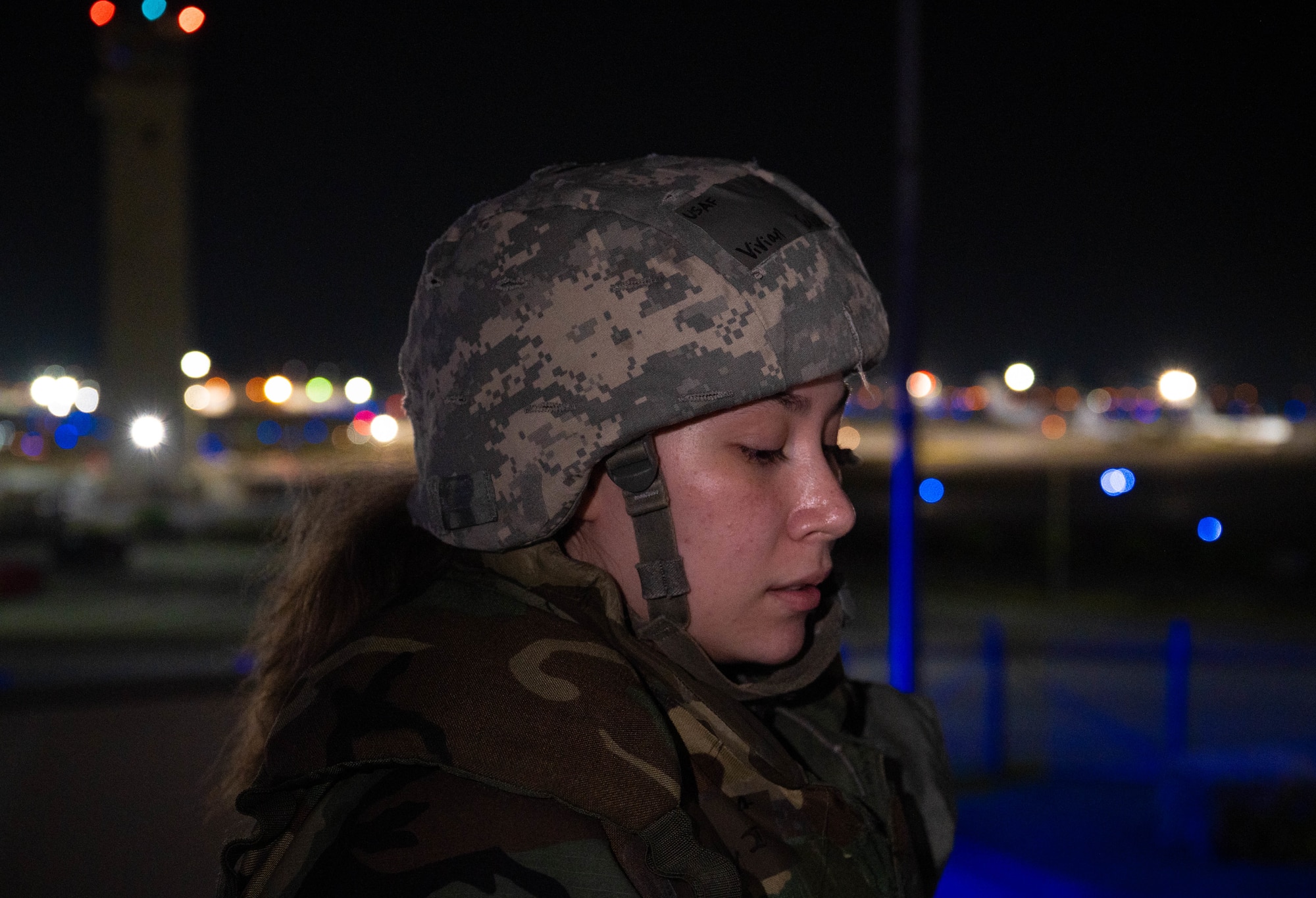 U.S. Air Force Senior Airman Vivian Ceniceros, 18th Operations Support Squadron weather forecaster, reads weather data on a handheld device during a USAF-led operational exercise Beverly Midnight 26 at Kadena Air Base, Japan, March 12, 2026. BM26 provides unique opportunities to synchronize and integrate various forces across Japan into joint, coalition and bilateral training from simulated forward operating bases. (U.S. Air Force photo by Senior Airman Jamal J. Berry II)