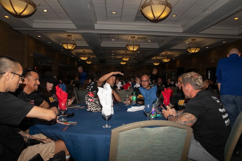 Competitors in Army Trials 2026 celebrate together at the event's closing ceremony at the Fort Bliss Underwood Golf Complex.