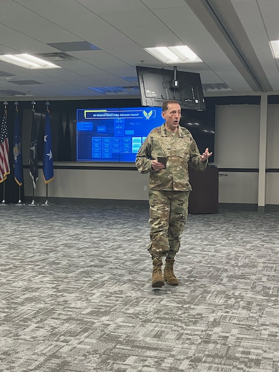 Brigadier General John M. (Marty) Green teaching at the Air Force Judge Advocate School at Maxwell Air Force Base.