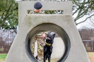 Maxwell Air Force Base military working dog handler with their military working dog.