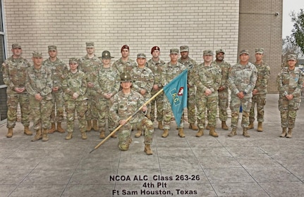 Members of Class 263-26 of the NCO Academy’s Advanced Leader Course, including Sgt. Jason Paglia (back row, third from left), a biomedical equipment specialist with U.S. Army Medical Logistics Command, pose for a class photo at Joint Base San Antonio, Texas.