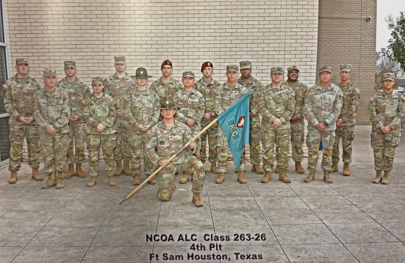 Members of Class 263-26 of the NCO Academy’s Advanced Leader Course, including Sgt. Jason Paglia (back row, third from left), a biomedical equipment specialist with U.S. Army Medical Logistics Command, pose for a class photo at Joint Base San Antonio, Texas.