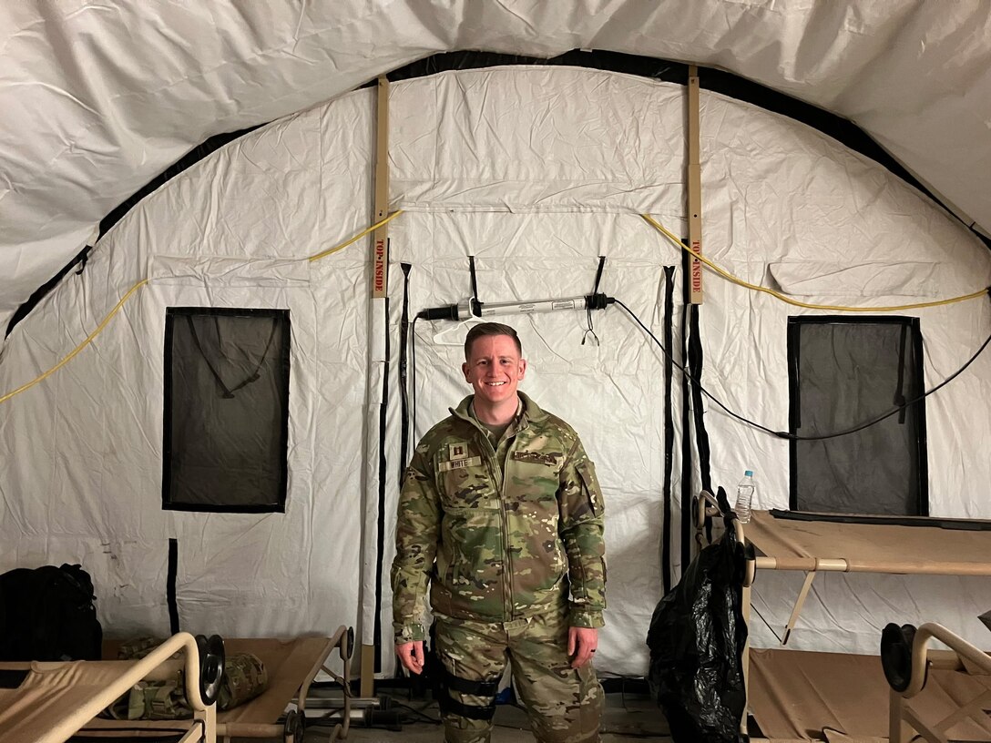 A man in a tent