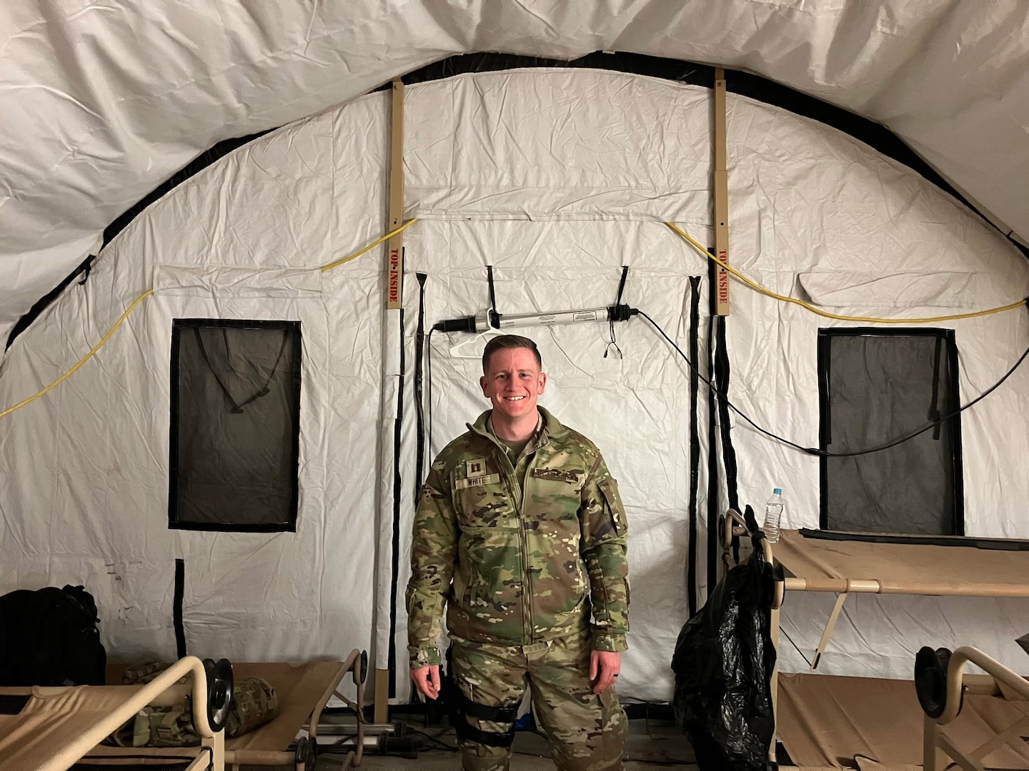 A man in a tent